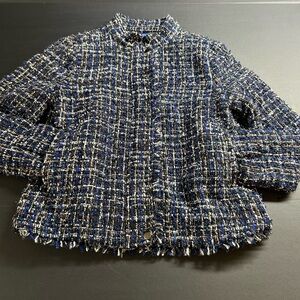 Apt. 9 Black and Blue Cropped Tweed Moto Jacket Women’s Medium